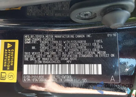 2010 Lexus Rx 350 from USA, damaged, VIN 2T2BK1BA6AC046305